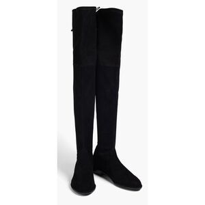Stuart Weitzman Suede Over The Knee Boots Black Almond Toe Size 6.5 Pull On Styl
